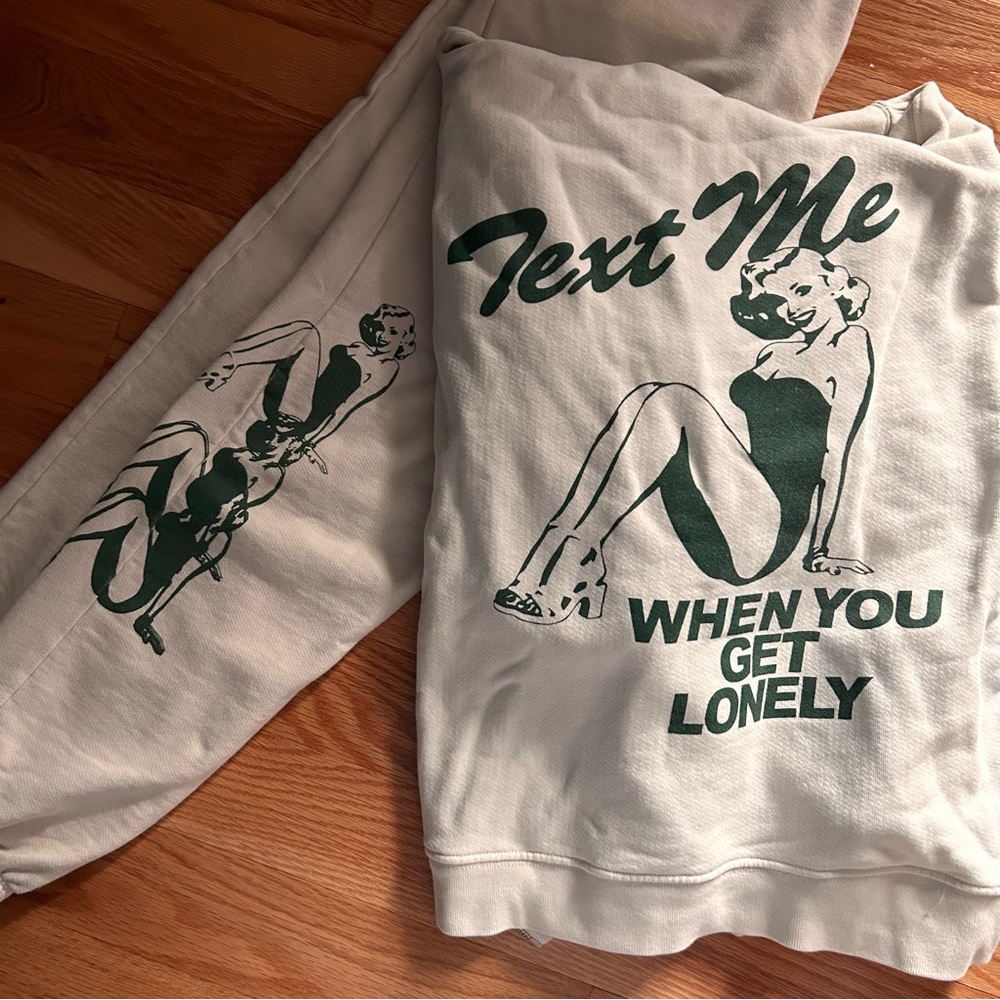 Lonely Ghost TEXT ME WHEN YOU GET LONELY Graphic Zipup Hoodie Set Green ONE SIZE